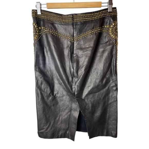 Roberto Cavalli Brown Leather With Gold Studs Straight Skirt Women's Size 42/6 - Picture 2 of 6